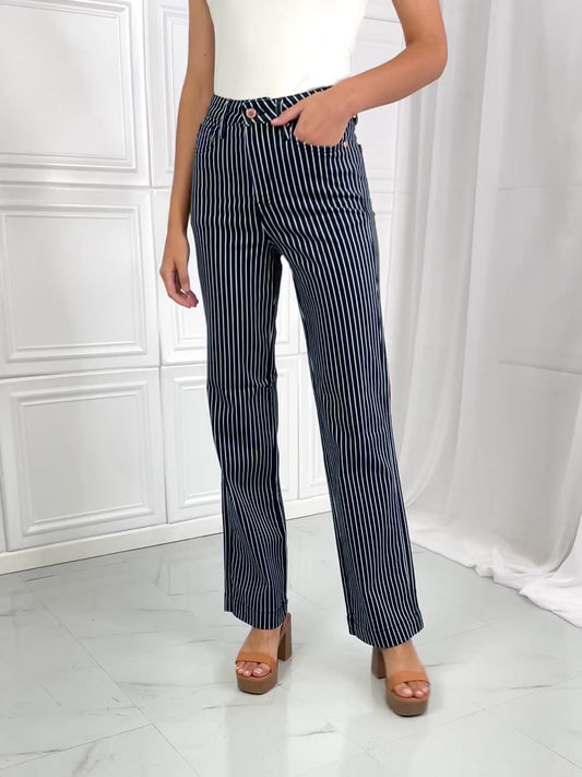 High Waisted Tummy Control Jeans Judy Blue Cassidy Full Size  Striped Straight