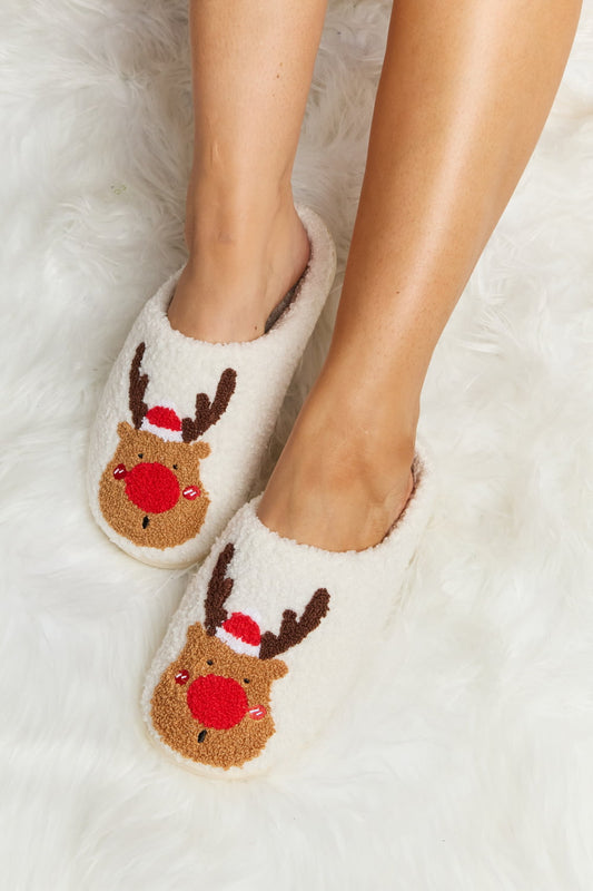 Rudolph Print Plush Slide Slippers Melody Christmas gift