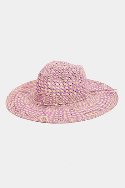 Pink Sun Hat Fame Checkered Straw Weave Vacation Beach Sunny Days outfit