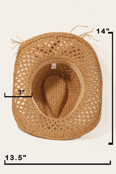 Cowboy Hat Desert Boho Fame Cowrie Shell Beaded String Straw Hat Everyday Casual outfit Sunny day