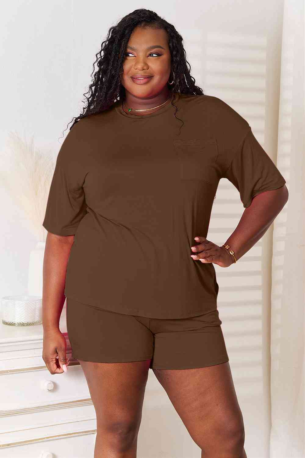 Top and Shorts Set Comfortable Everyday Outfit Basic Bae Full Size Soft Rayon Half Sleeve