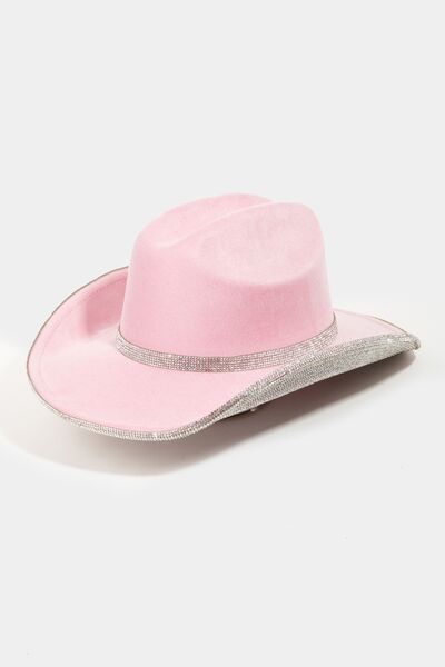 Pink Cowboy Hat West Rhinestone Trim Fame Pave  Faux Suede