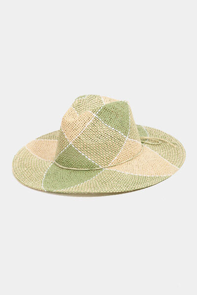 SunHat Casual Hat for Gardening Beach Brunch Boho Fame Contrast Straw Braid
