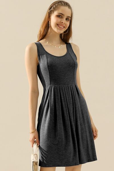 Sleeveless Dress with Pockets Everyday Casual Outfit Doublju Full Size Round Neck Ruched
