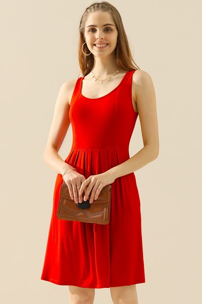 Sleeveless Dress with Pockets Everyday Casual Outfit Doublju Full Size Round Neck Ruched