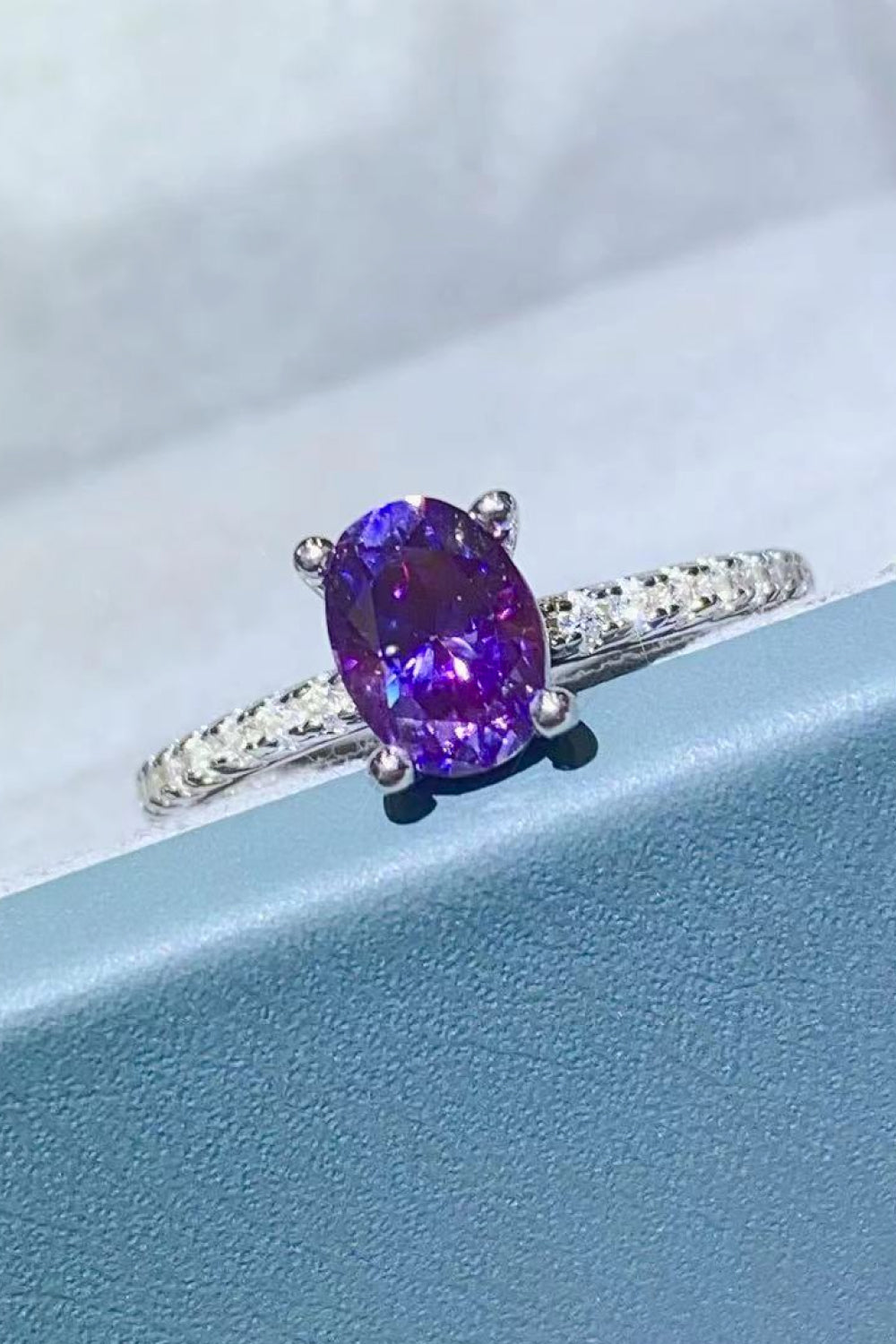 1 Carat Purple Moissanite 4-Prong Ring