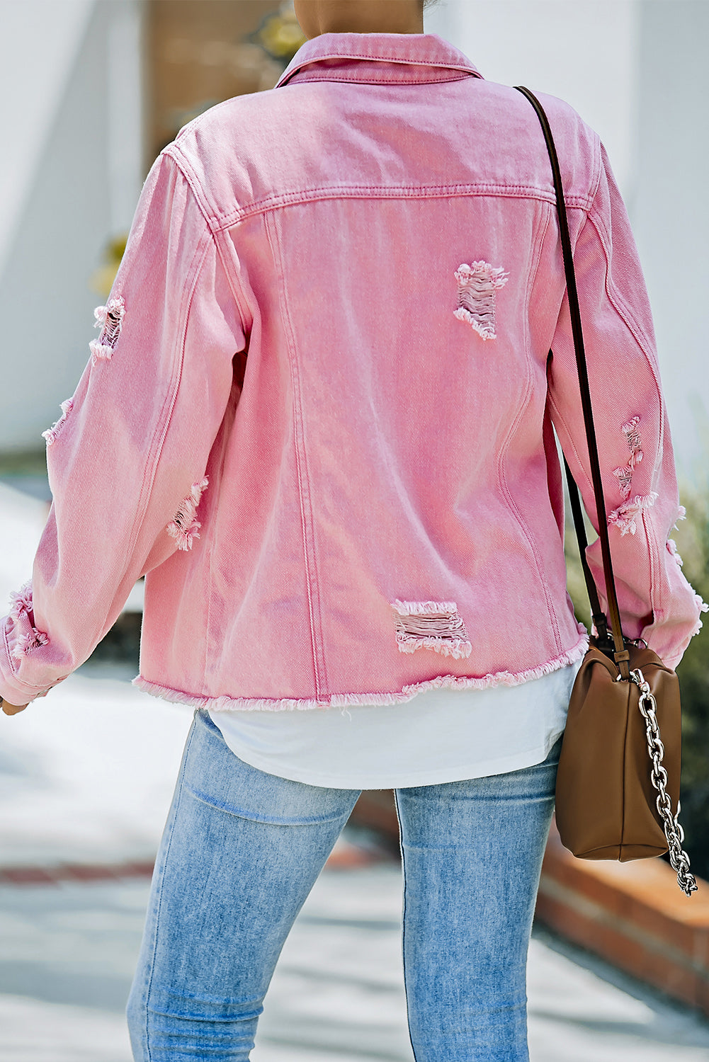 Distressed Raw Hem Denim Jacket