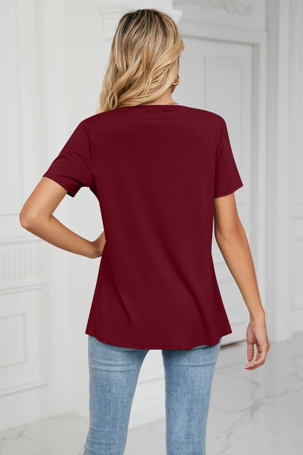 Cowl Neck Tulip Hem Tee Shirt