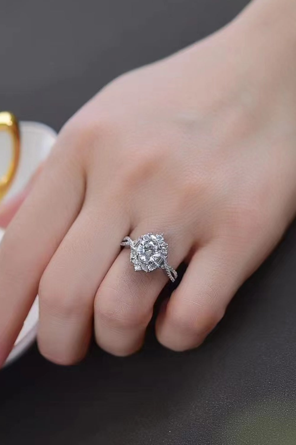 Floral Moissanite Crisscross Ring