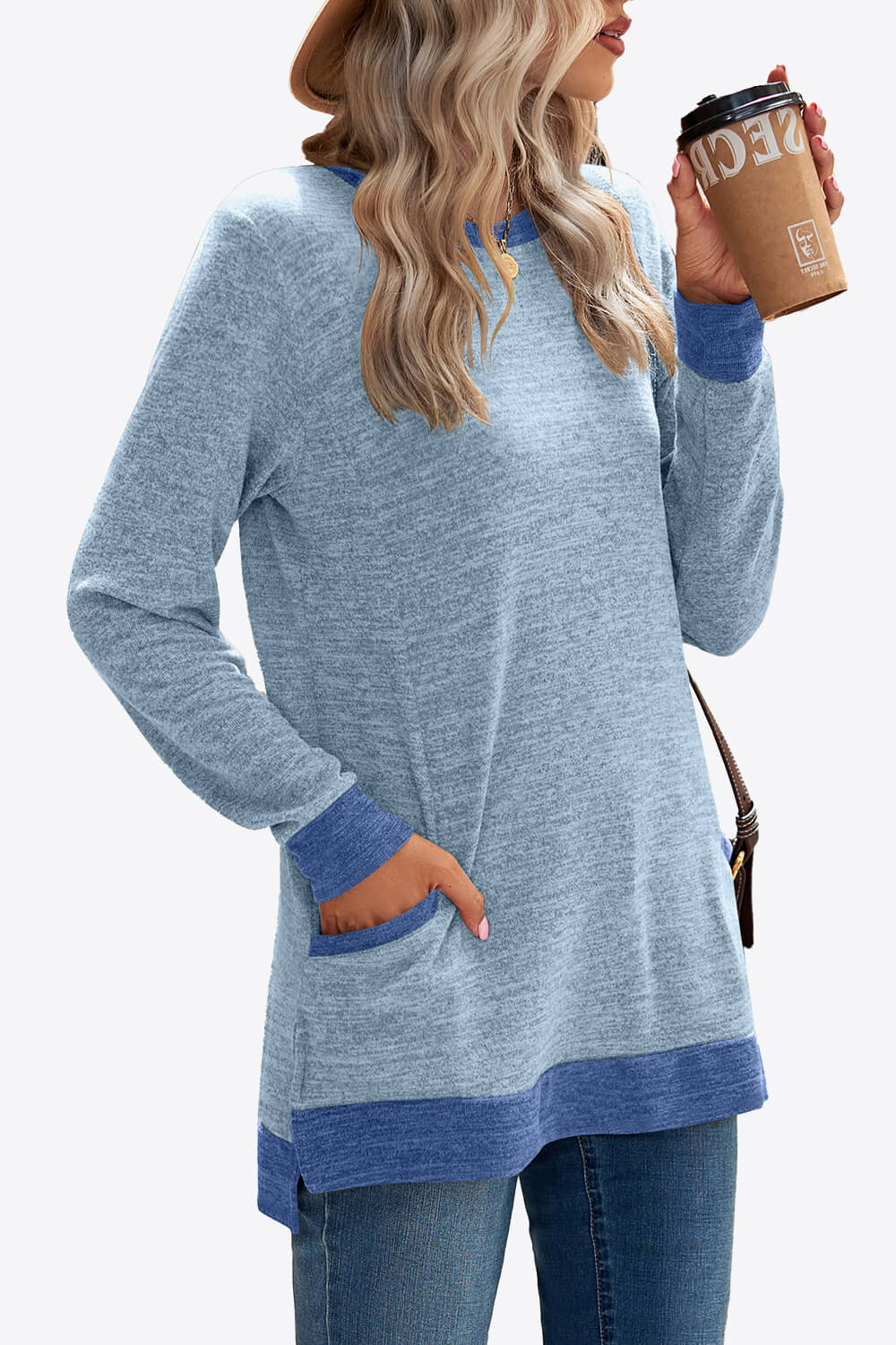 Heathered Slit Top with Pockets