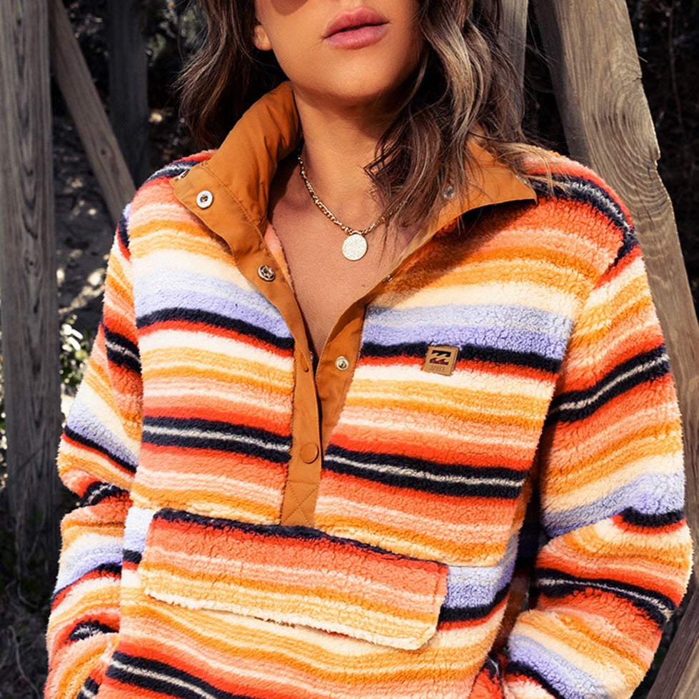 Multicolored Stripe Quarter Snap Fleece Sweatshirt