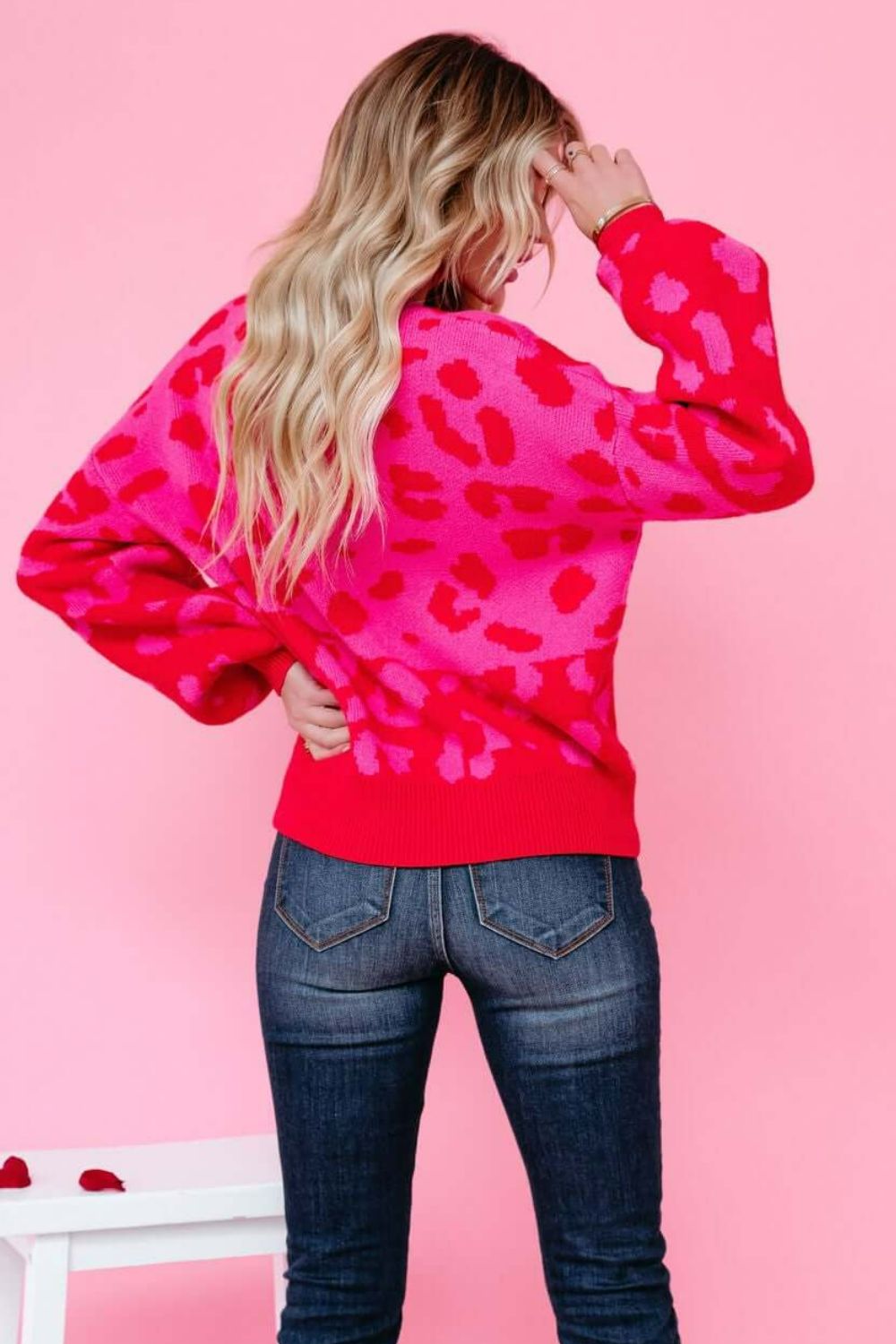 Leopard Ribbed Trim Dropped Shoulder Sweater