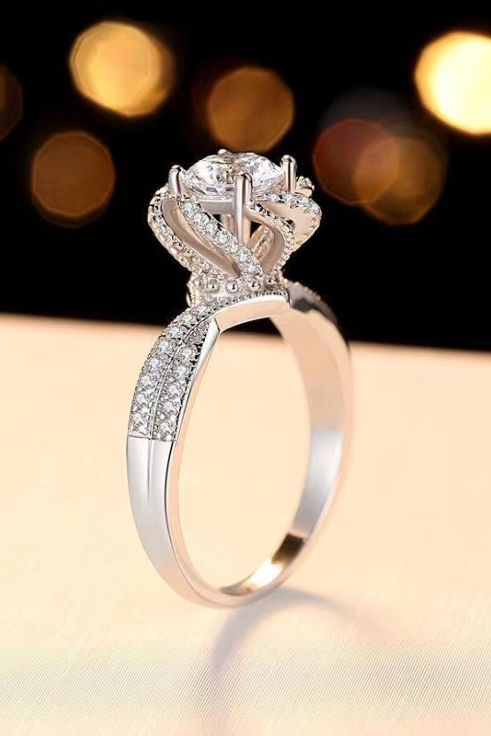 Moissanite Floral 18K Platinum-Plated Ring