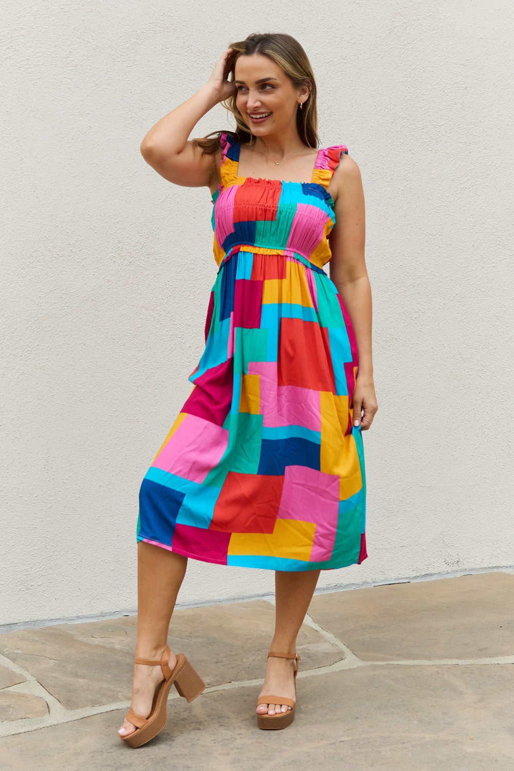 Summer Dress colorful print And The Why Multicolored Square Print casual sunny day