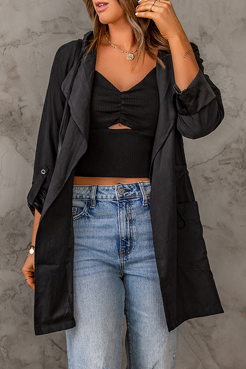 Drawstring Hooded Longline Jacket