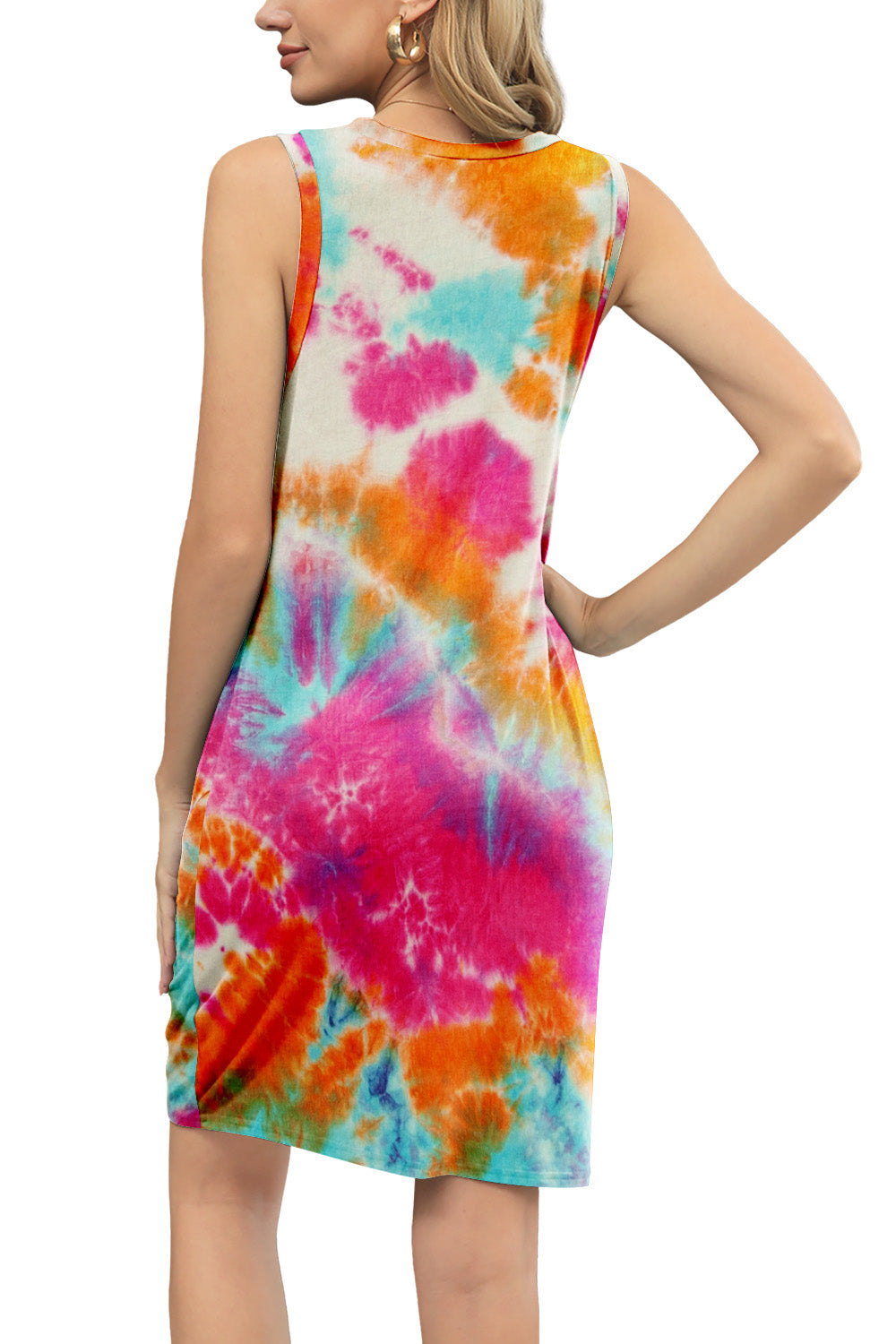 Tie-Dye Twisted Round Neck Sleeveless Dress