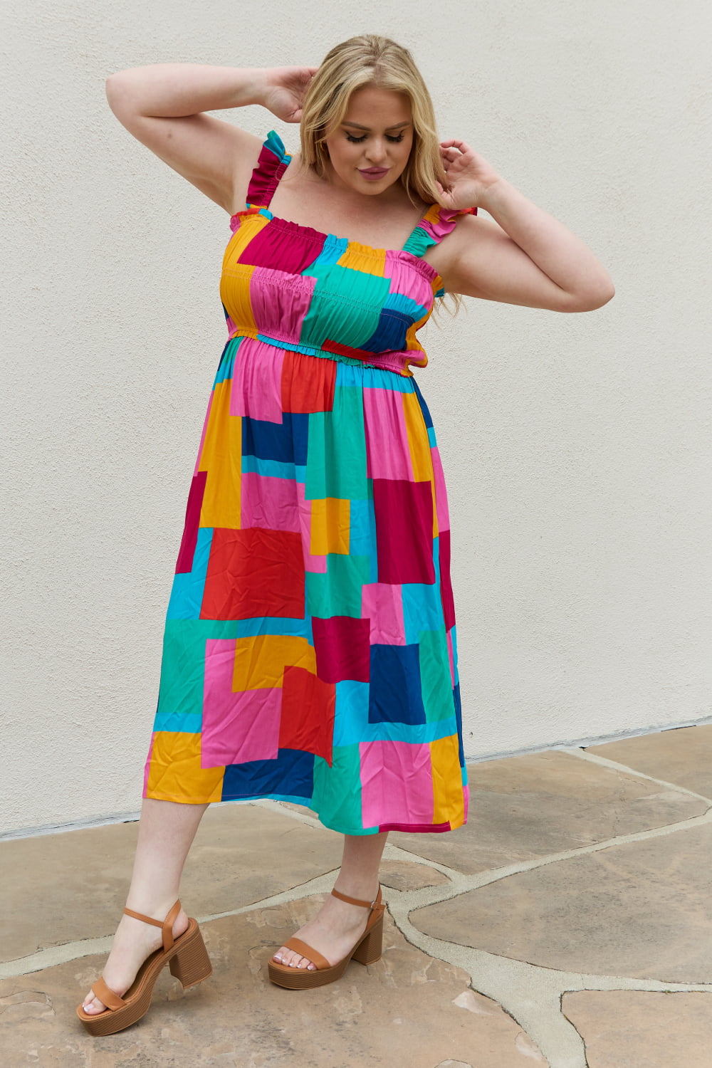 Summer Dress colorful print And The Why Multicolored Square Print casual sunny day