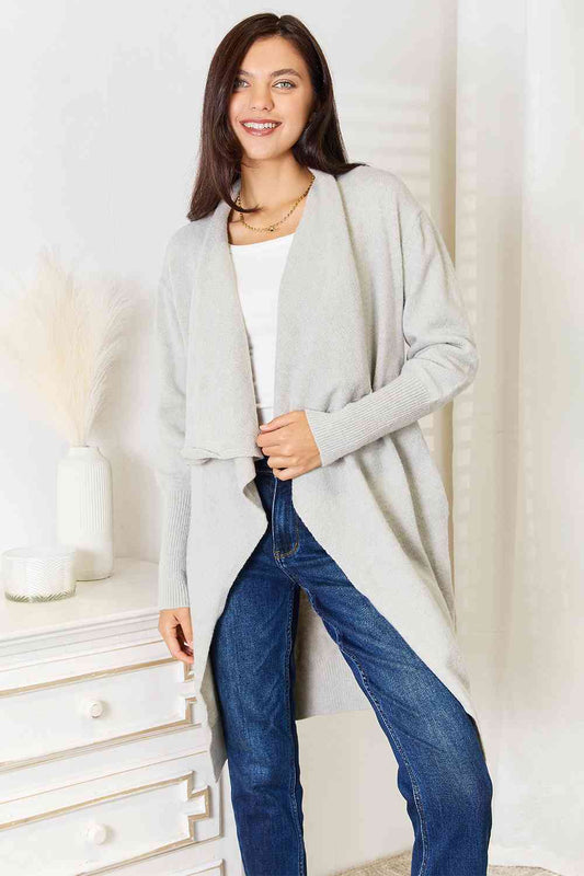 Gray Duster Cardigan with Pockets Double Take Open Front