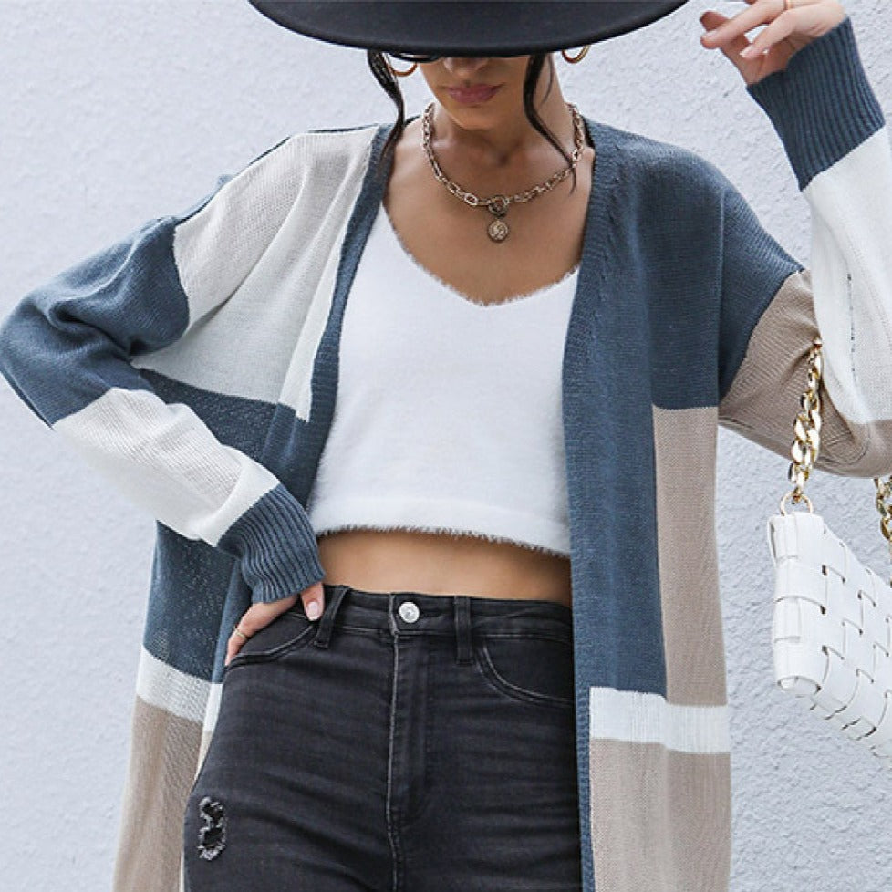 Color Block Dropped Shoulder Cardigan