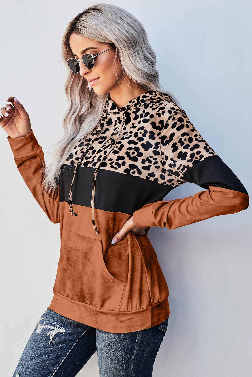 Leopard Color Block Hoodie