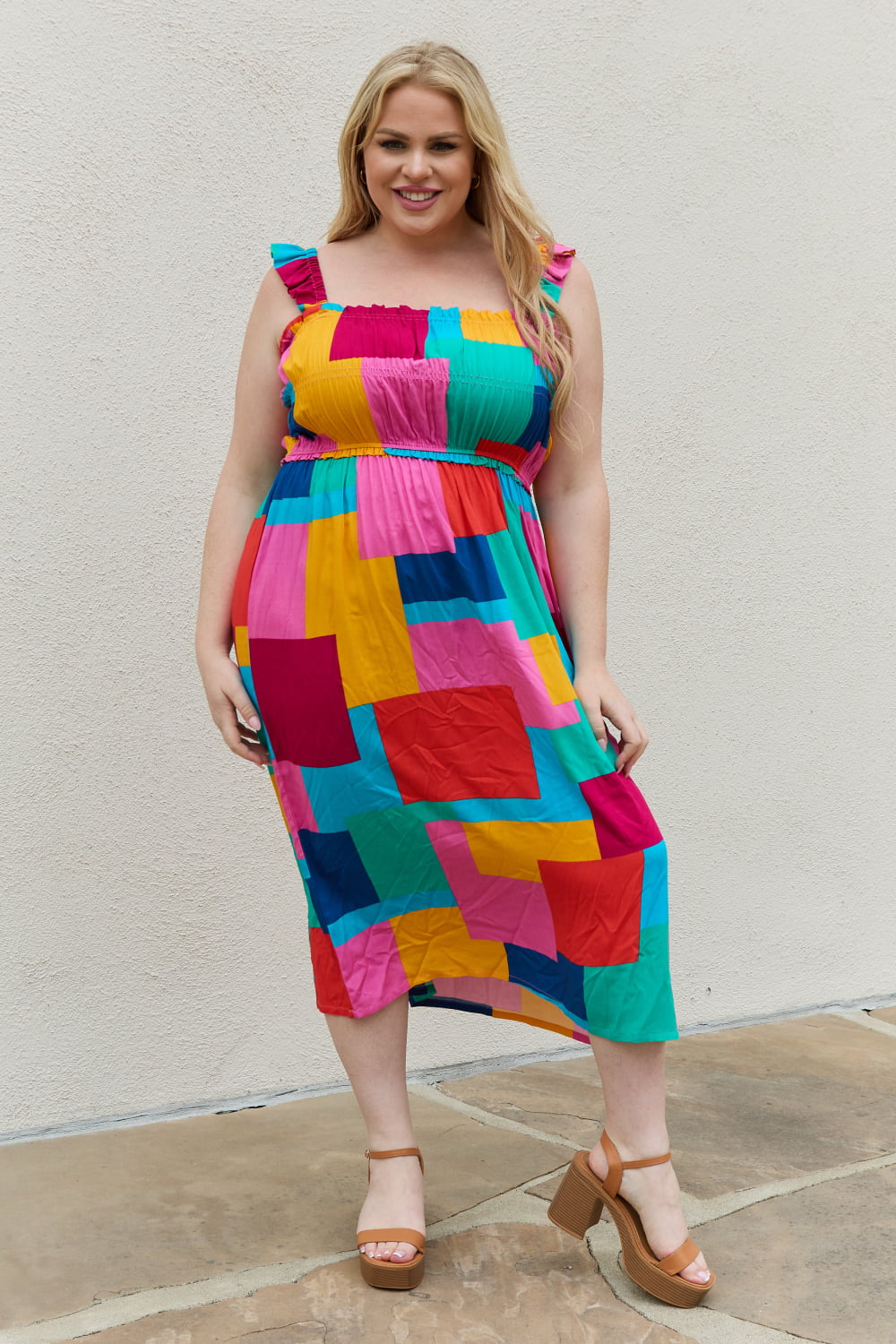 Summer Dress colorful print And The Why Multicolored Square Print casual sunny day