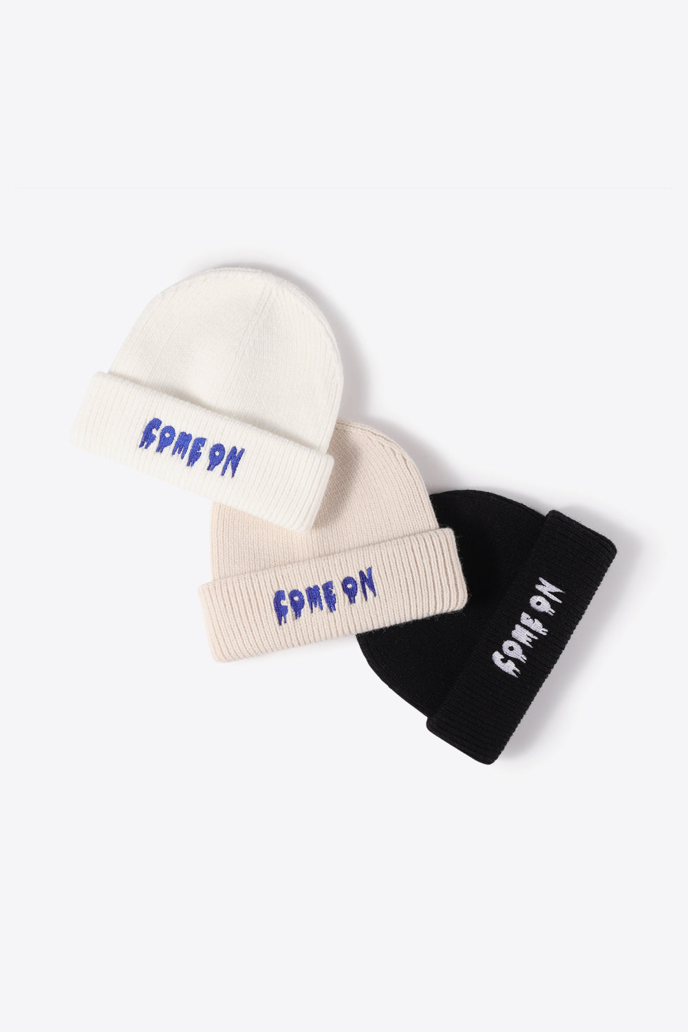 COME ON Embroidered Cuff Knit Beanie